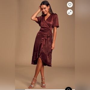 Lulu's Red Asymmetrical Wrap Dress with Flutter Sleeves